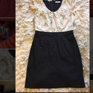 Rebecca Taylor Knee Length Cream Black Work Dress